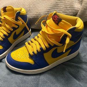 Nike Air Jordan 1 High Top Blue and Yellow